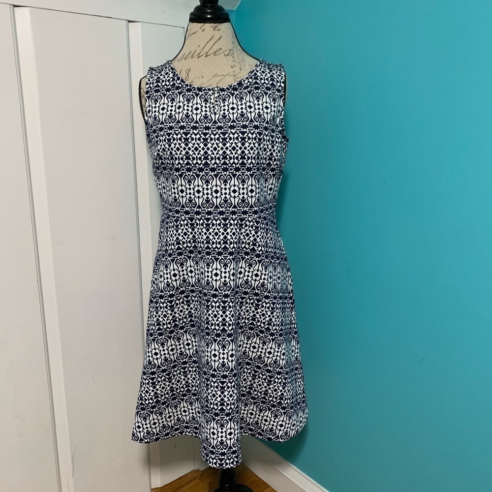 Nwot TALBOTS PETITES Navy/White Printed Dress